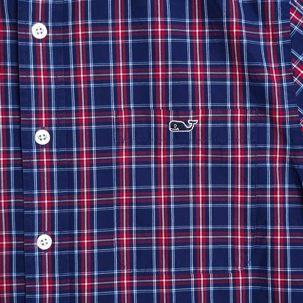 Vineyard Vines Dress Shirt Men's Small Blue Red Plaid Slim Fit Tucker Cotton - Picture 8 of 10
